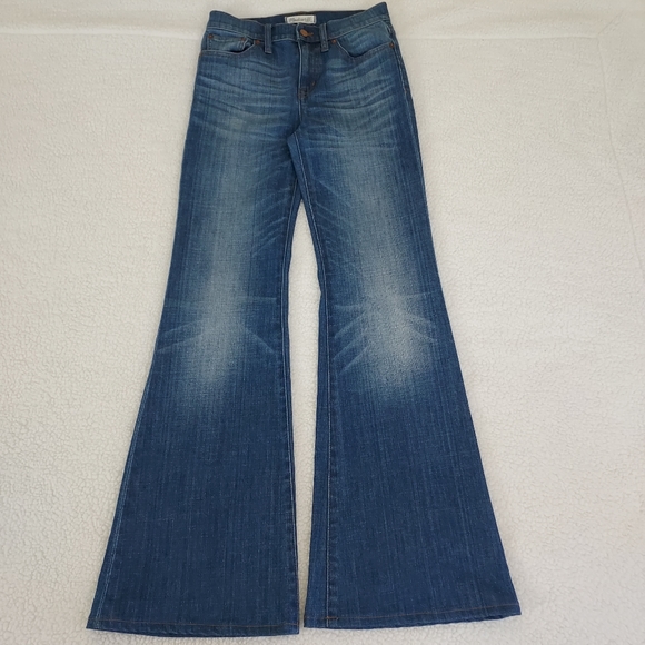 Madewell Flea Market Flare High waisted Whiskers Size 25 Blue Denim Jeans - Picture 7 of 14